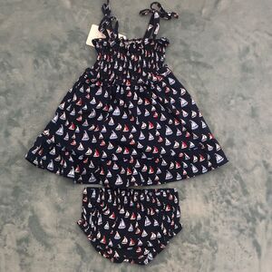 Adventurewear 360  baby girl sun dress 3 months Navy Blue Sailboats 2 piece